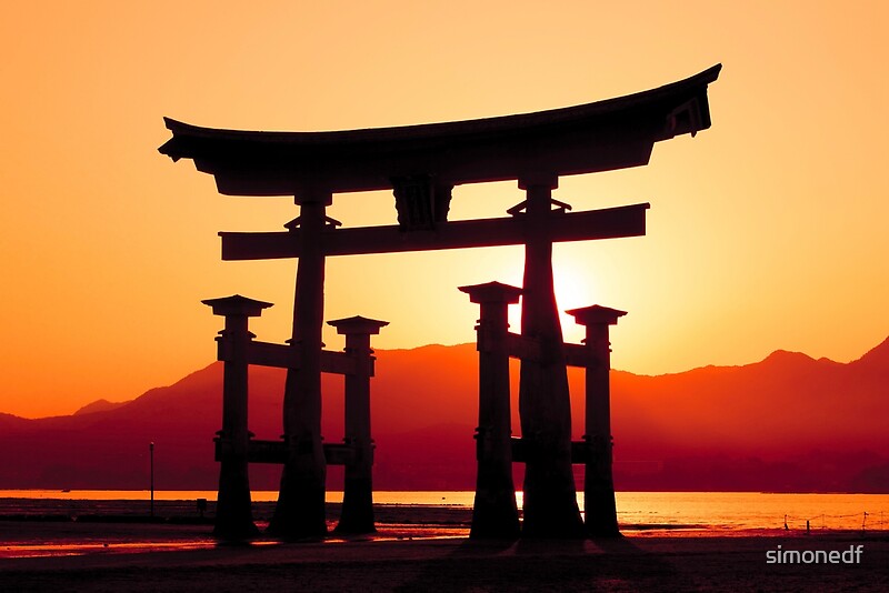 "Japanese Torii Gate at Sunset" by simonedf | Redbubble
