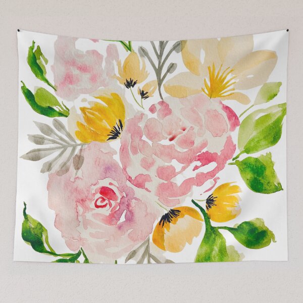 Item preview, Flores de acuarela de primavera Rosas y melocotones brillantes designed and sold by JuniperWD.