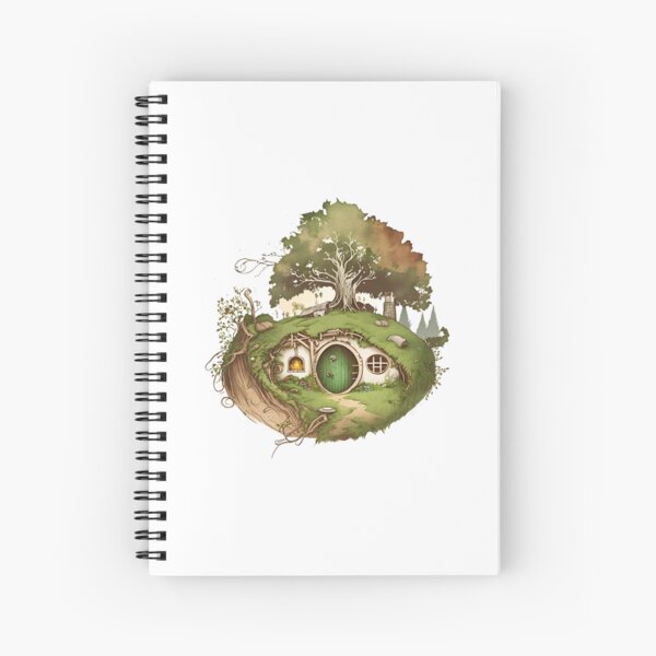 Aperçu de l'œuvre Maison Halfling - Portes rondes - Noir - Aquarelle - Fantaisie créée et vendue par Fenay Designs.
