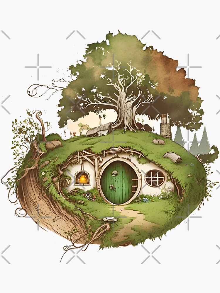 Round Doors under a Tree - Fantasy - Hobbit - Sticker