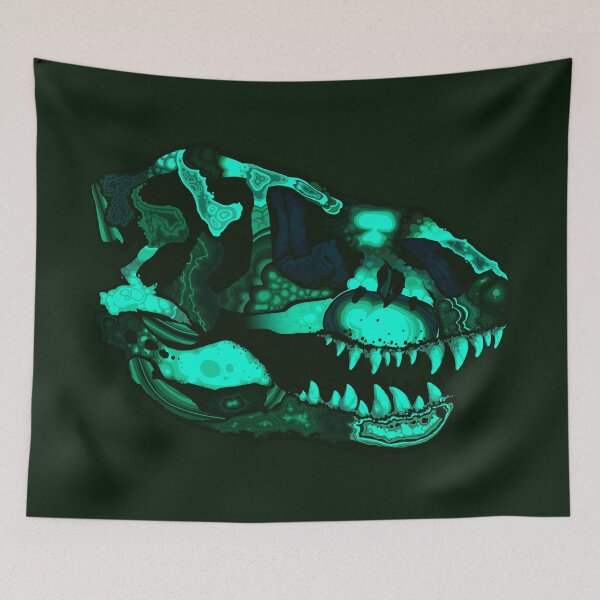 Item preview, Malachite T-Rex Skull | Crystal Skull Fossil Jurassic Paleo Tyrannosaurus Palaeontology Palaeo Palaeoart Park World Blue Green Gem Gemstone Crystal designed and sold by itsstrangetimes.