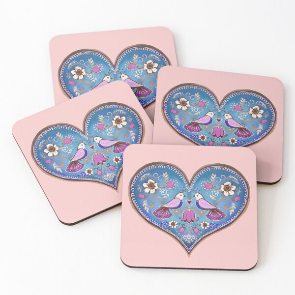 Item preview, Blue  heart with birds folk pattern for easter designed and sold by Hennagirl.