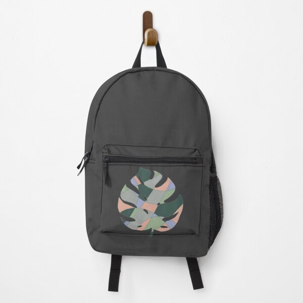 Item preview, Monstera leaf with colored areas in sage green, green, light blue, gray on anthracite designed and sold by Ninaeva.