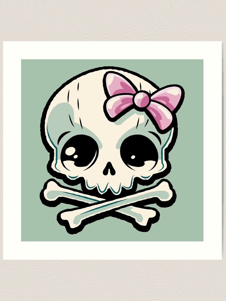 Kawaii skull with a pink hair bow Art Print for Sale by Tarroi