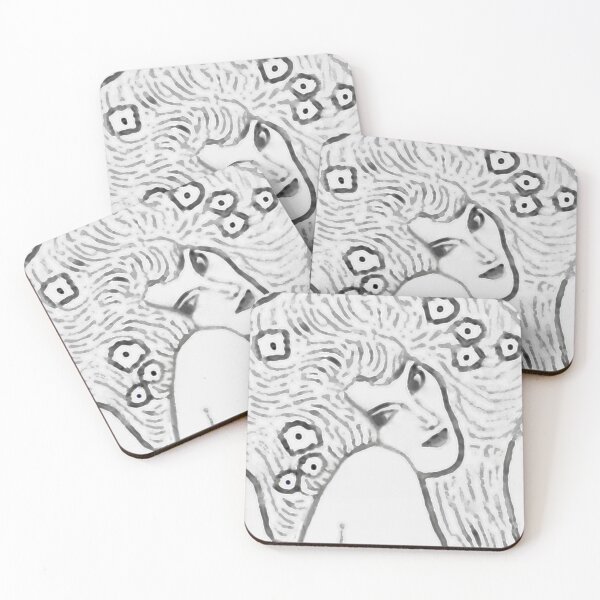 Item preview, Gustav Klimt White and Grey Woman with Flowers in Her Long Hair Beethoven Friese Painting Monochromatic Modern Edit by Veda Graphic Abstract designed and sold by kattakitty.