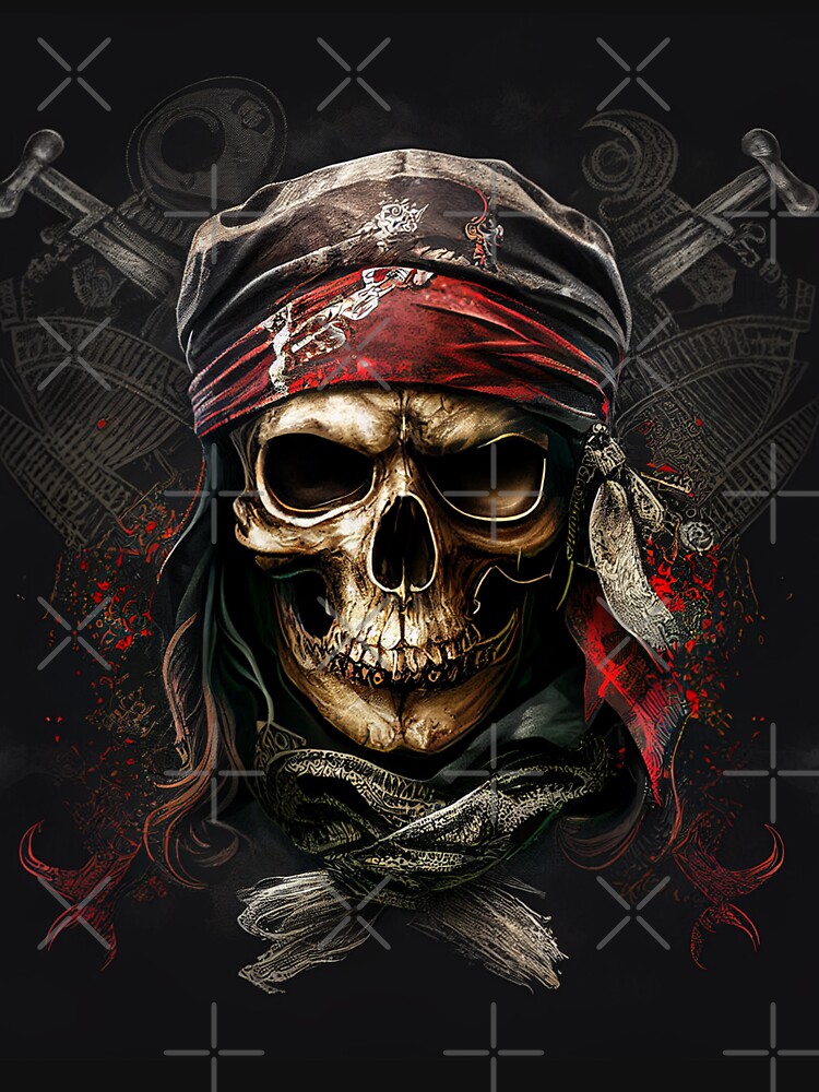 Pirates King Of The Pirates T shirt Design . Skull in pirate bandana with  knife in mouth.