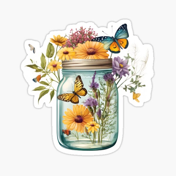 Artikel-Vorschau von Einmachglas mit Blumen und Schmetterlingen, designt und verkauft von PIDSHOPE.