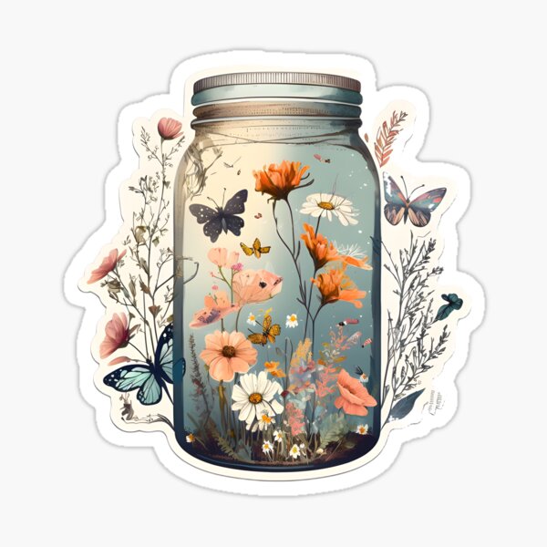 Artikel-Vorschau von Einmachglas mit Blumen und Schmetterlingen, designt und verkauft von PIDSHOPE.