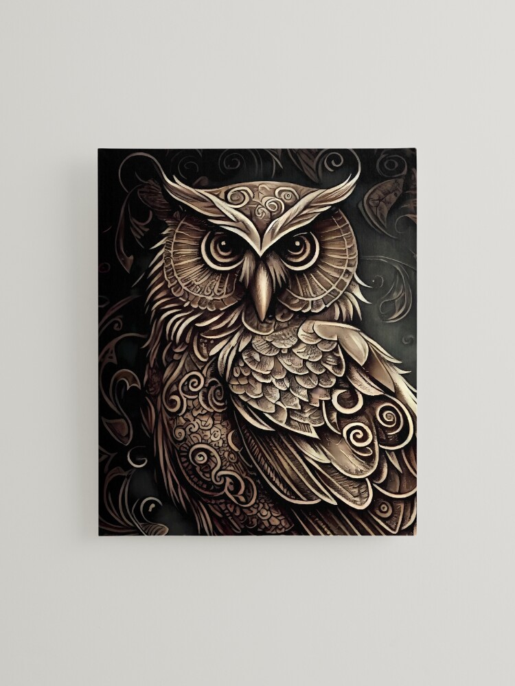 great horned owl black and grey tattoo