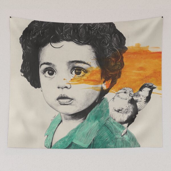 Item preview, Spitting Black | little child with birds realistic portrait designed and sold by Marco Paludet.