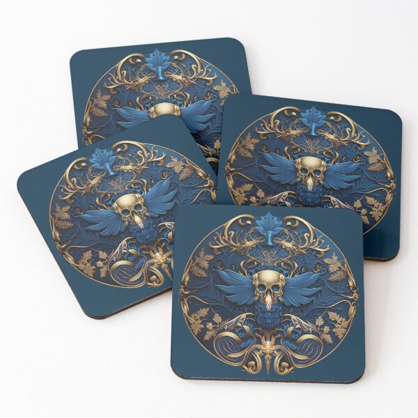 Item preview, #Skull vintage Decorative Art with Blue and Gold coolest designs designed and sold by deluxelion.