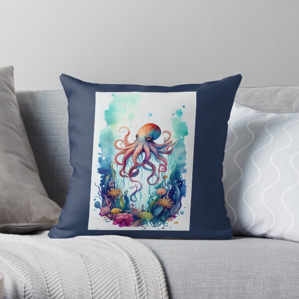 Octopus Watercolor Throw Pillow