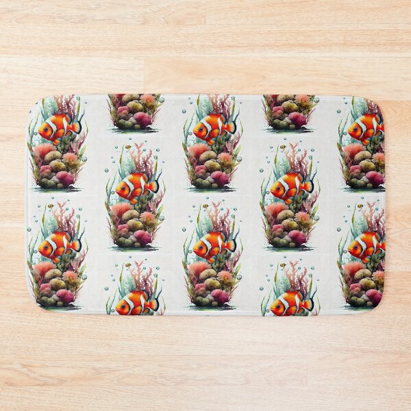 Clown Fish Watercolor Bath Mat