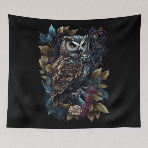 Item preview, Tattoo forest owl canvas designed and sold by TourDePassion.