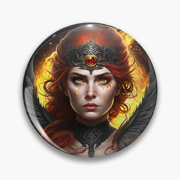 Aperçu de l'œuvre Illustration fantastique de Dark Gothic Fallen Phoenix Woman with Wings and Fire créée et vendue par coreexpressions.