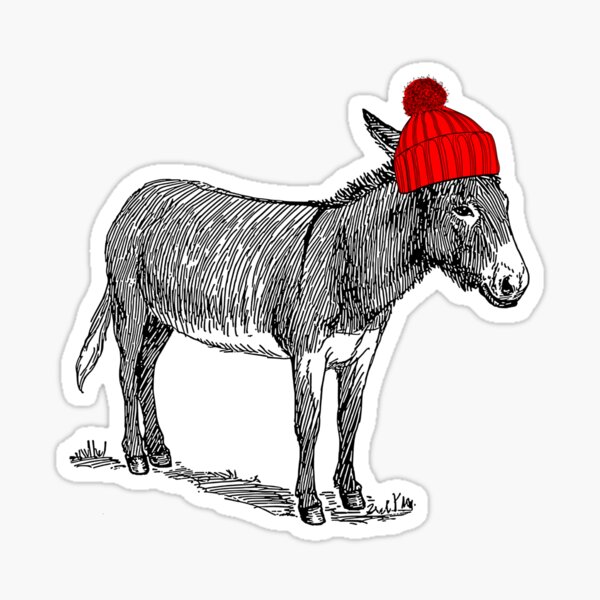 Donky Mule Burro wearing a beanie hat. Sticker
