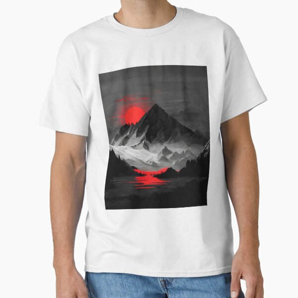Item preview, Dark mountain range in black and white with red accents designed and sold by Vela Barrera.