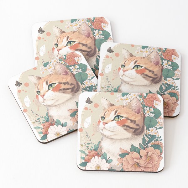 Item preview, Whimsical Cat and Floral Delight illustration designed and sold by AstraNovaStudio.