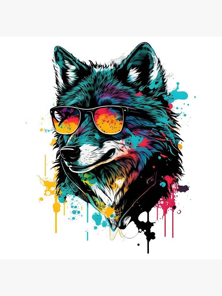 A cartoonish illustration of a hipster Wolf while wearing sunglasses.