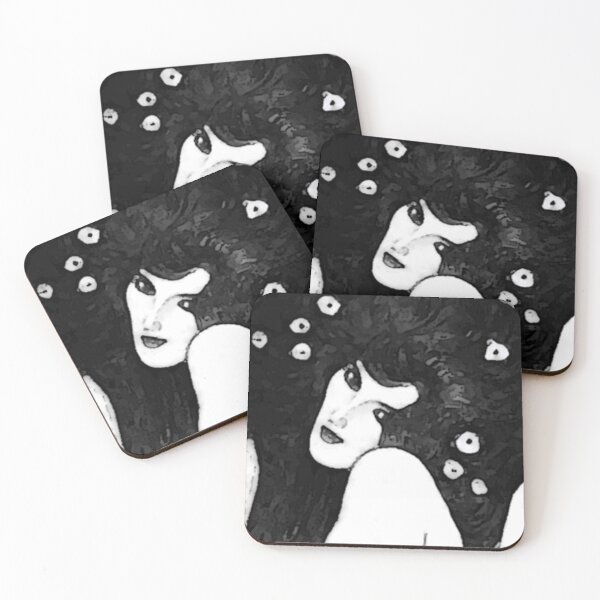 Item preview, Abstract Black and White Gustav Klimt Woman with Flowers in Her Long Hair Beethoven Friese Painting Monochromatic Halftone Effect Edit by Veda Graphic designed and sold by kattakitty.