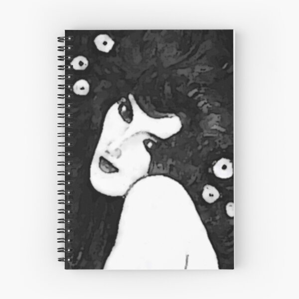 Artikelvorschau, Abstrakte Schwarz-Weiß-Gustav-Klimt-Frau mit Blumen in ihrem langen Haar Beethoven-Friese-Malerei Monochromatischer Halbton-Effekt Bearbeiten von Veda Graphic entworfen und verkauft von kattakitty.