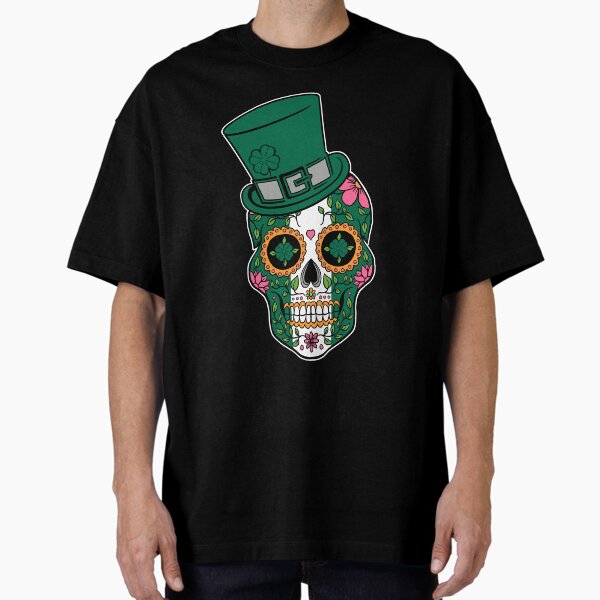 St. Patricks Irish Leprechaun Sugar Skull Oversized T-Shirt