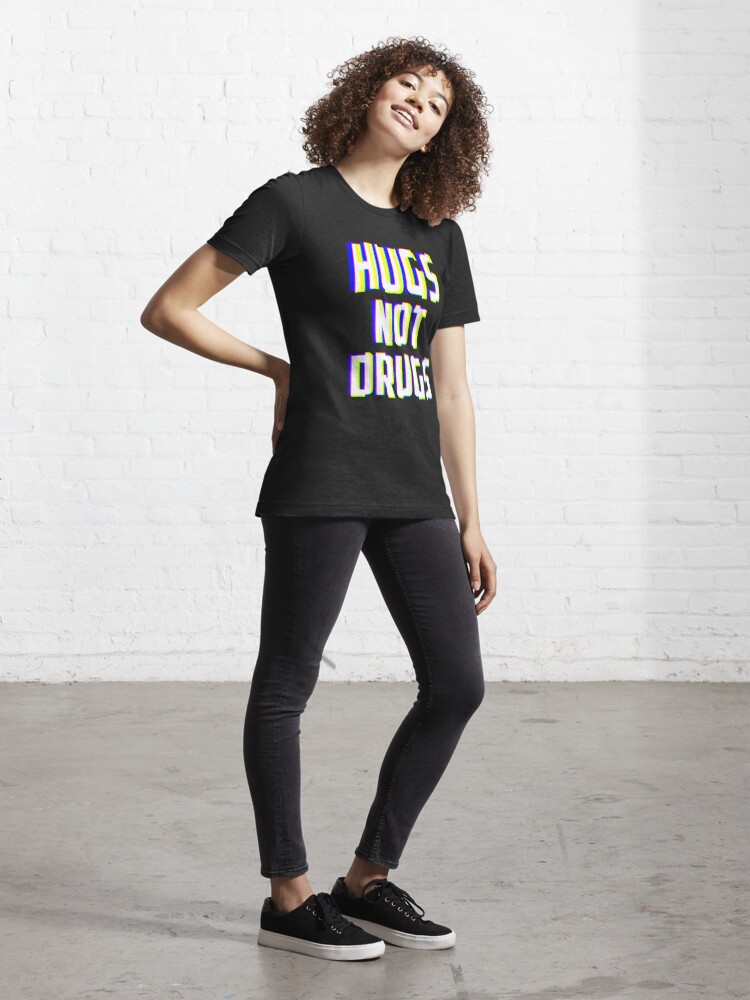 Alternate view of Hugs Not Drugs TV Glitch Effect - Anti-Drug Awareness Gift Essential T-Shirt