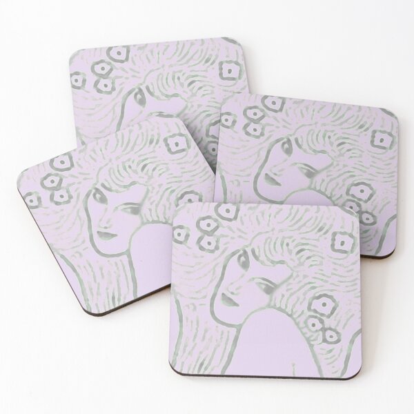 Item preview, Abstract Lavender Pink Gustav Klimt Woman with Flowers in Her Long Hair Beethoven Friese Painting Monochromatic Halftone designed and sold by kattakitty.