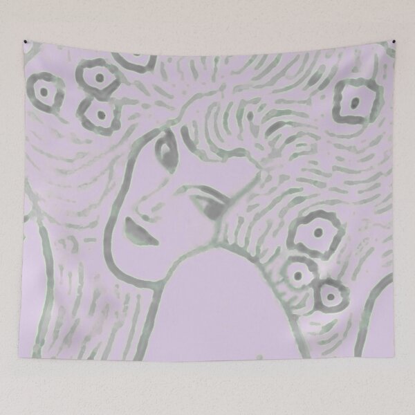 Item preview, Abstract Lavender Pink Gustav Klimt Woman with Flowers in Her Long Hair Beethoven Friese Painting Monochromatic Halftone designed and sold by kattakitty.