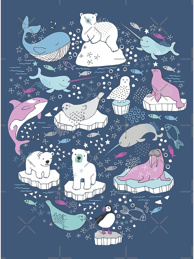 Thumbnail 3 of 3, Poster, Arctic Animal Icebergs - blue and pink - fun pattern by Cecca Designs designed and sold by Cecca-Designs.