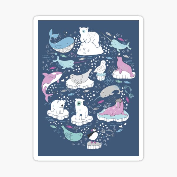 Arctic Animal Icebergs - blue and pink - fun pattern by Cecca Designs Sticker