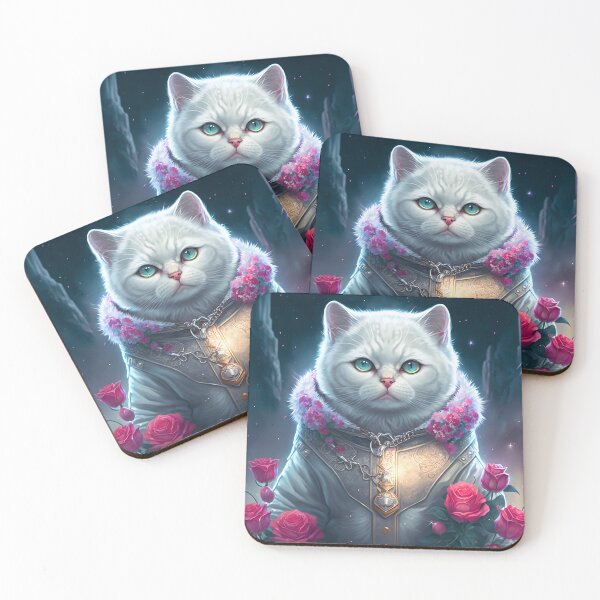 Artikelvorschau, White British Shorthair With Roses entworfen und verkauft von Nocturne Paws.
