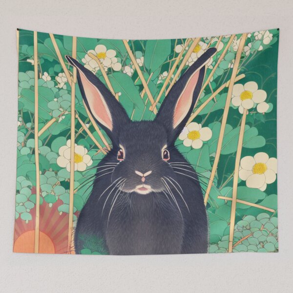 Item preview, Flower Journey with the Cottagecore Black American Fuzzy Lop Rabbit Sunny Day designed and sold by wigobun.
