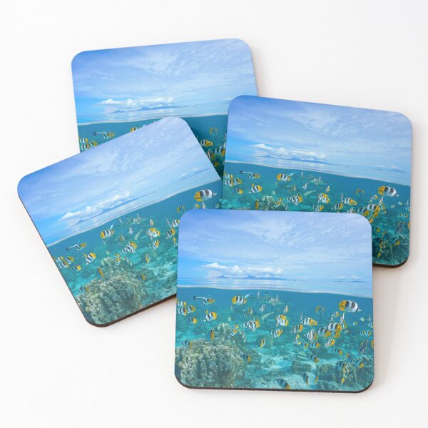 Item preview, Island with shoal of fish and shark underwater designed and sold by Seaphotoart.