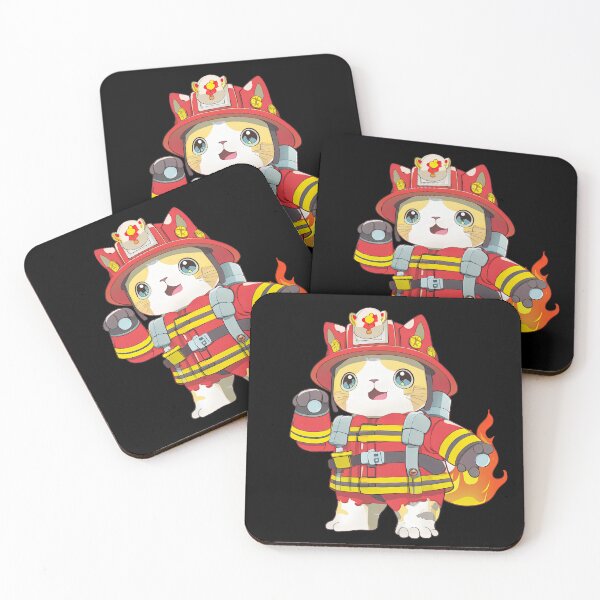 Item preview, Cat Firefighter Cartoon Anime Style Colorful Animal designed and sold by AnimalArtPhotos.