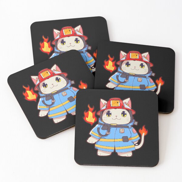 Item preview, Cat Firefighter Cartoon Anime Style Animal designed and sold by AnimalArtPhotos.