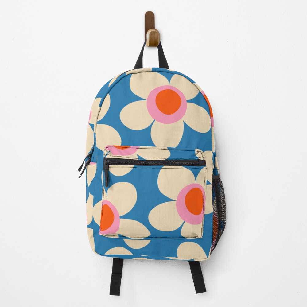 Maisie Flowers Blue Retro Floral Pattern Pink Orange Cream  display picture 1