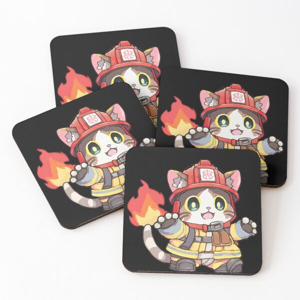 Item preview, Cute Cat Fireman Cartoon Anime Style Animal designed and sold by AnimalArtPhotos.