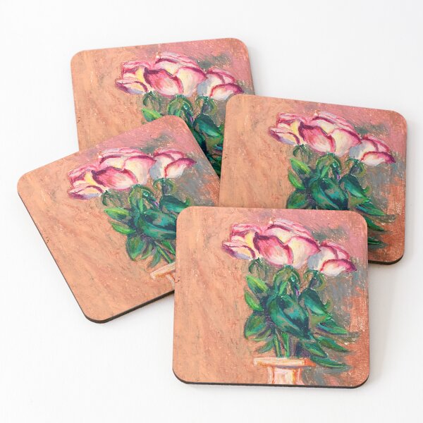 Item preview, Three roses in orange on pink background designed and sold by DaryaGeft.