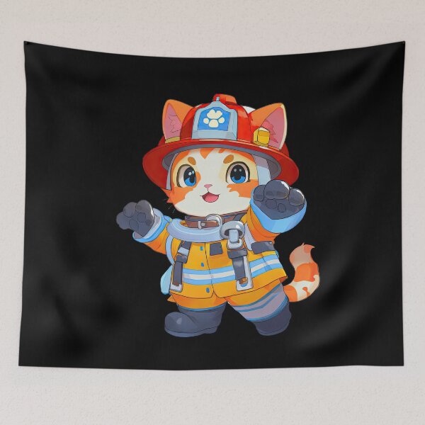 Item preview, Cute Firefighting Cat Cartoon Anime Style Animal designed and sold by AnimalArtPhotos.
