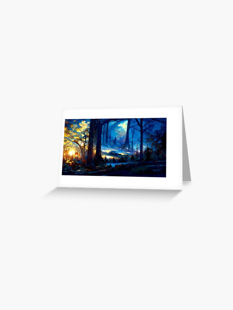 Thumbnail 1 of 2, Greeting Card, Forest Twilight blue color tune. designed and sold by kap-c.