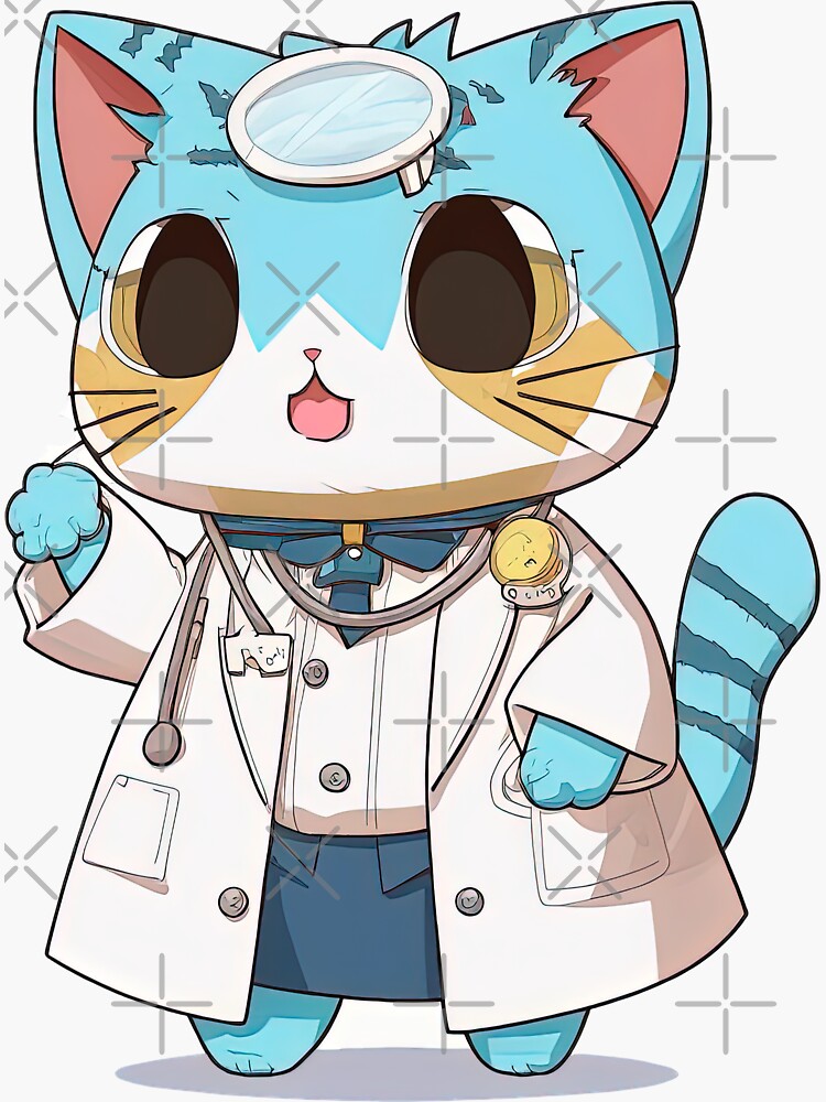 "Cutest Cat Nurse Doctor Cartoon Anime Style Animal" Sticker for Sale
