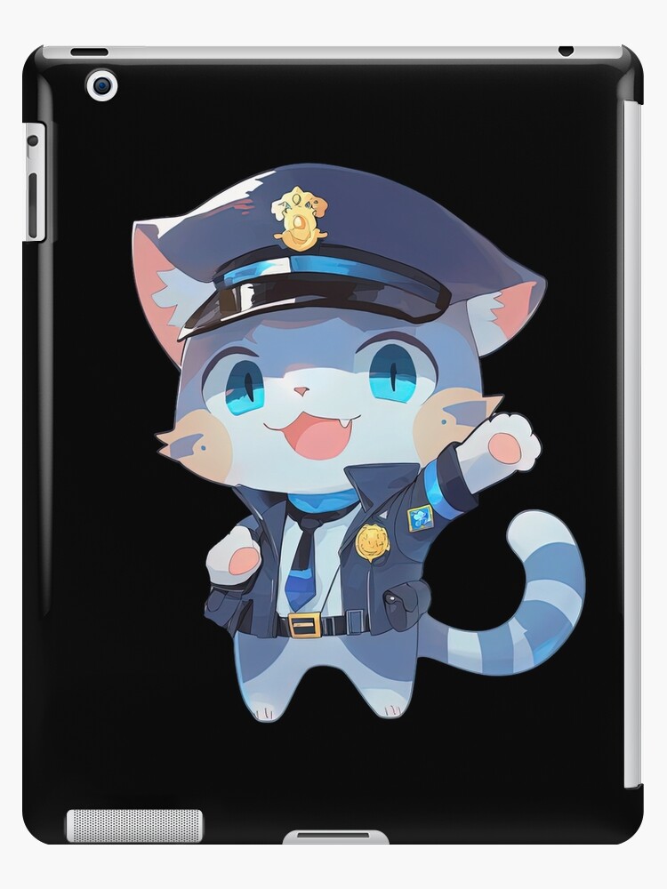 Cute Cat Police Officer Cartoon Anime Style Animal