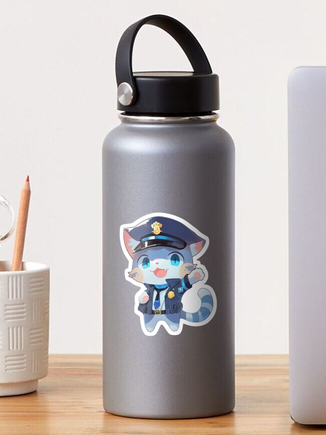 Cat Police Officer Cartoon Anime Style Animal Sticker for Sale by  AnimalArtPhotos