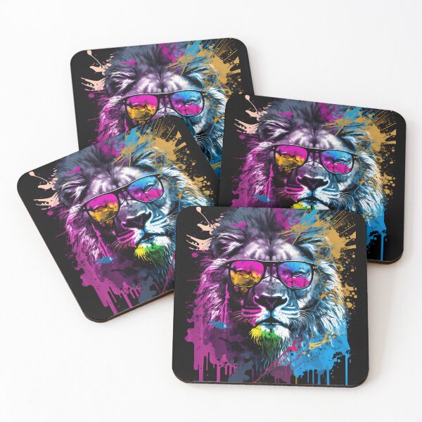 Item preview, Colorful lion, 80's retrowave art, synthwave style, animal art, animals designed and sold by SnorbelDesign.