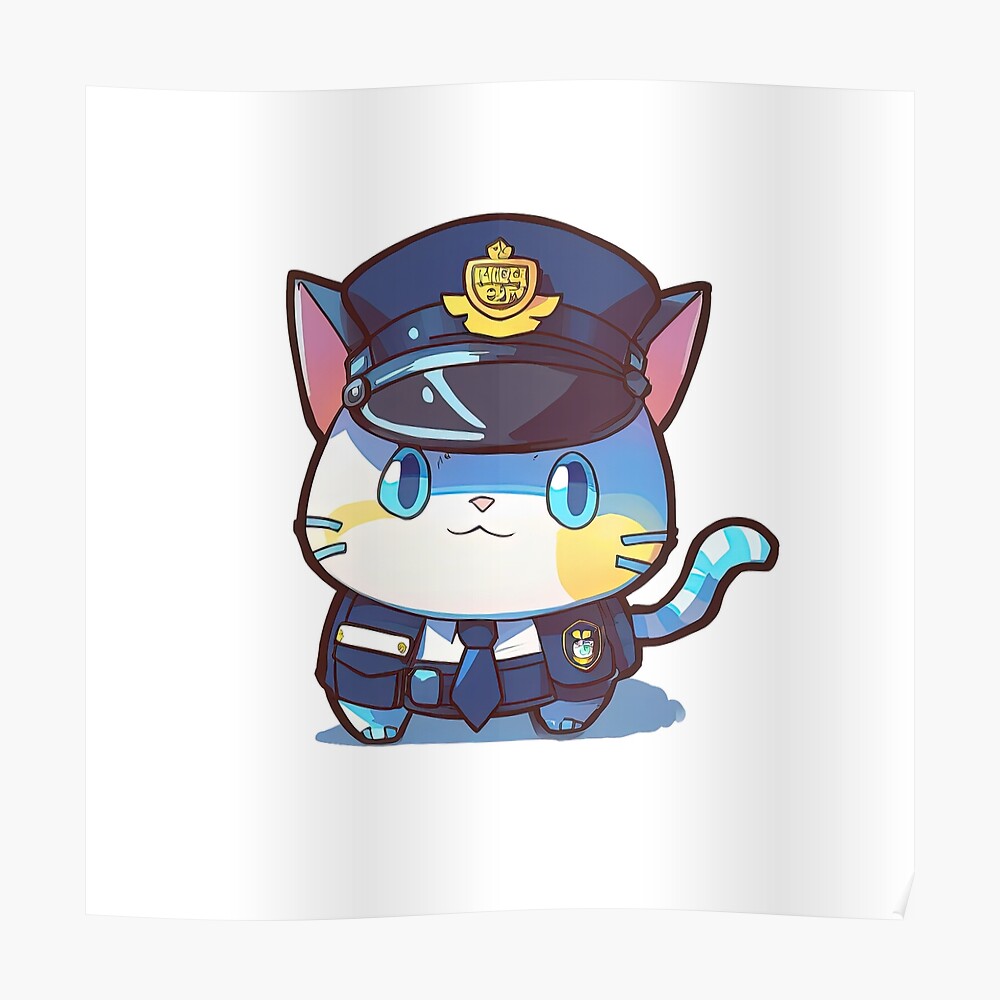 Cat Police Officer Cartoon Anime Style Animal Sticker for Sale by  AnimalArtPhotos