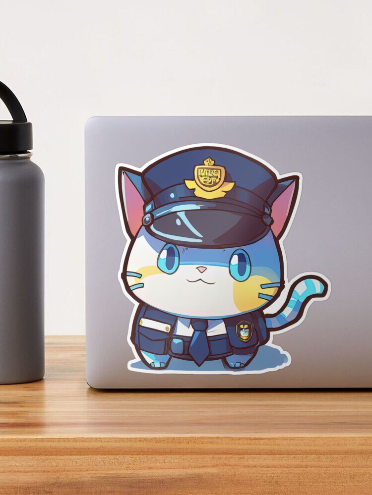 Cute and Charming Fantasy Cat Police Officer Character | Sticker