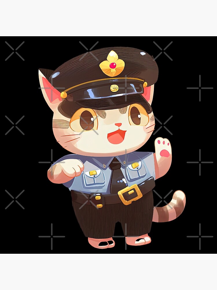 Cute Cat Police Officer Cartoon Anime Style Animal