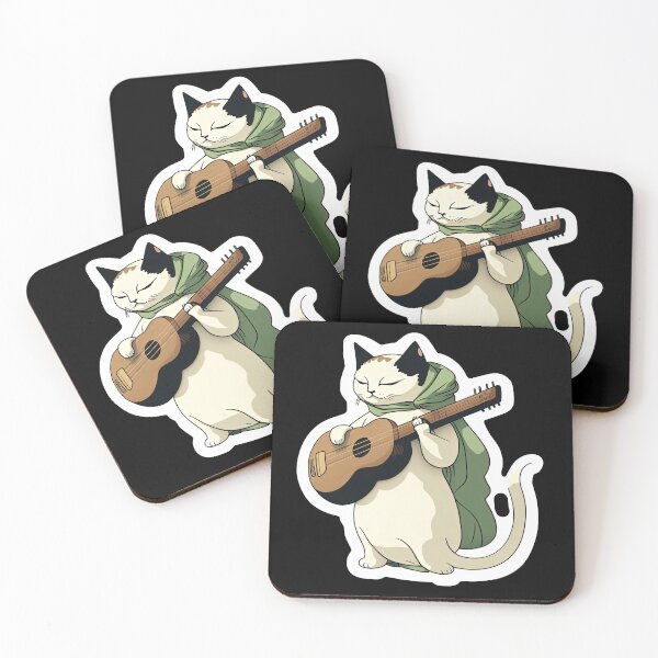 Item preview, Kitten playing Guitar Cartoon Anime Style Animal designed and sold by AnimalArtPhotos.
