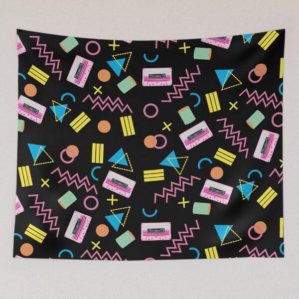 Item preview, Black Colorful Eighties 80's Retro Pattern designed and sold by idovedesign.